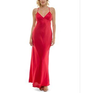 B. Darlin Cherry Red Long Social Gown With Spaghetti Straps Size 15/16 100% Poly